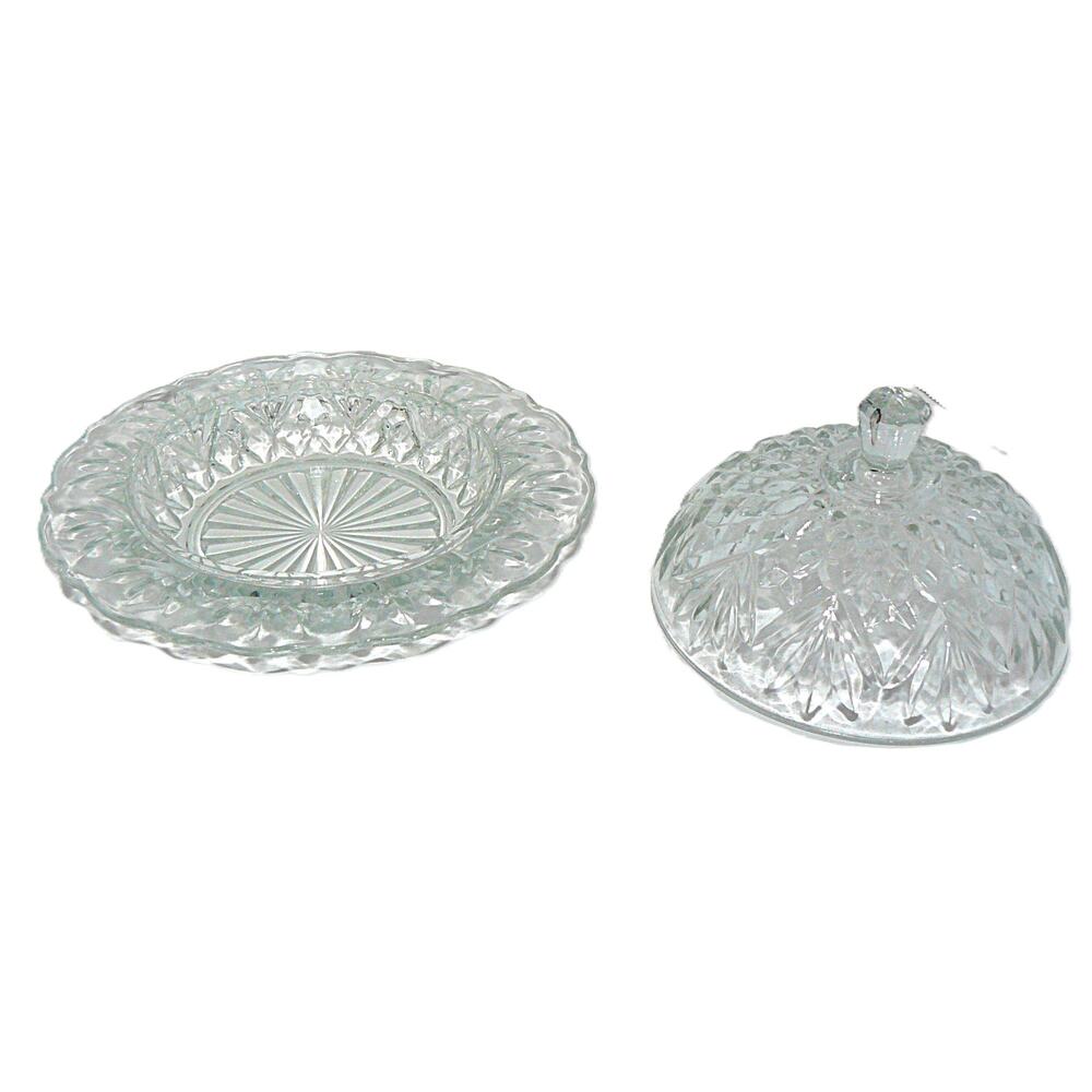 Anchor Hocking Prescut Pineapple Round Glass Butter Cheese Dish Dome Lid Vintage